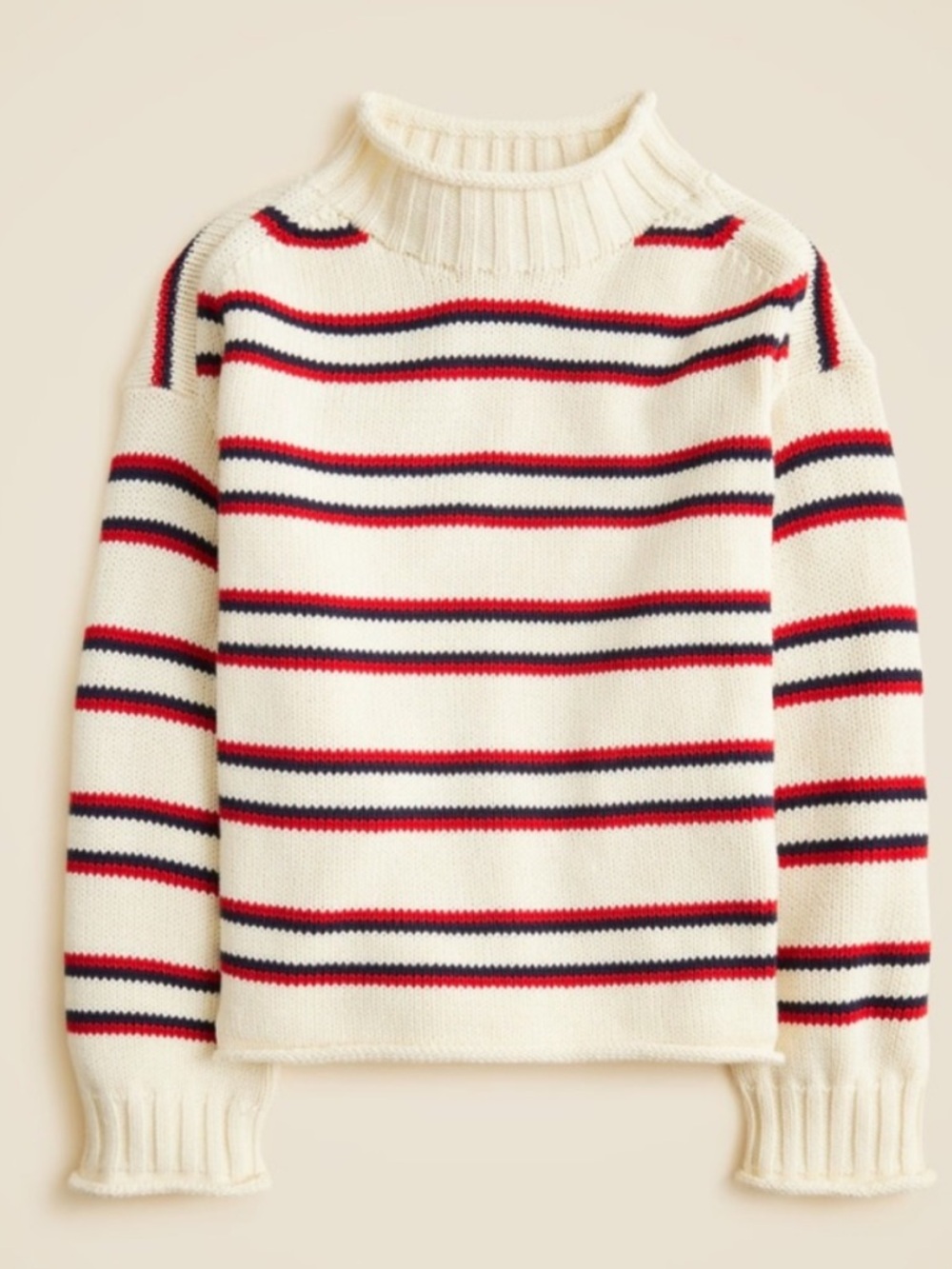 NWT Jcrew 2025 Rollneck Striped Sweater Small: Ivory Lace, Ruby & Navy